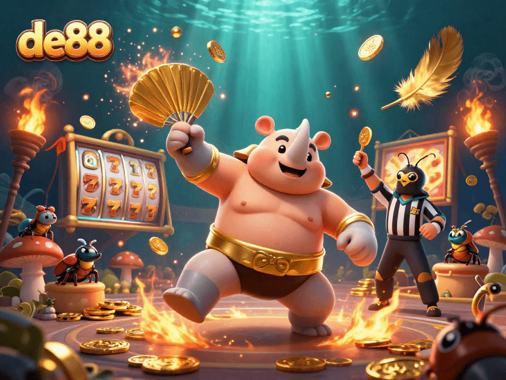 Join the thrilling world of de88 as a sumo champion beetle powers through a slots game!