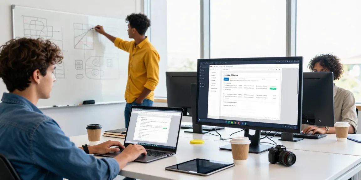 Collaborative workspace featuring team using WPS Official Website tools in a modern office.