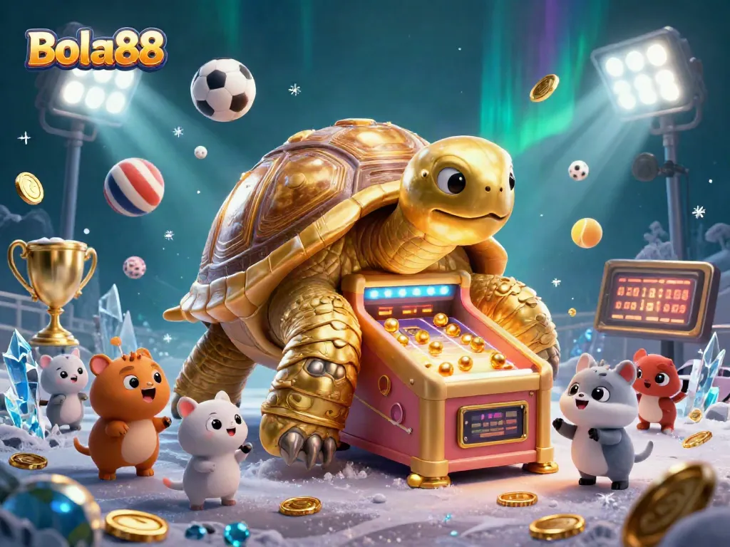 Bola88 brings excitement as animals queue to play on the golden tortoise pinball machine with sports elements.