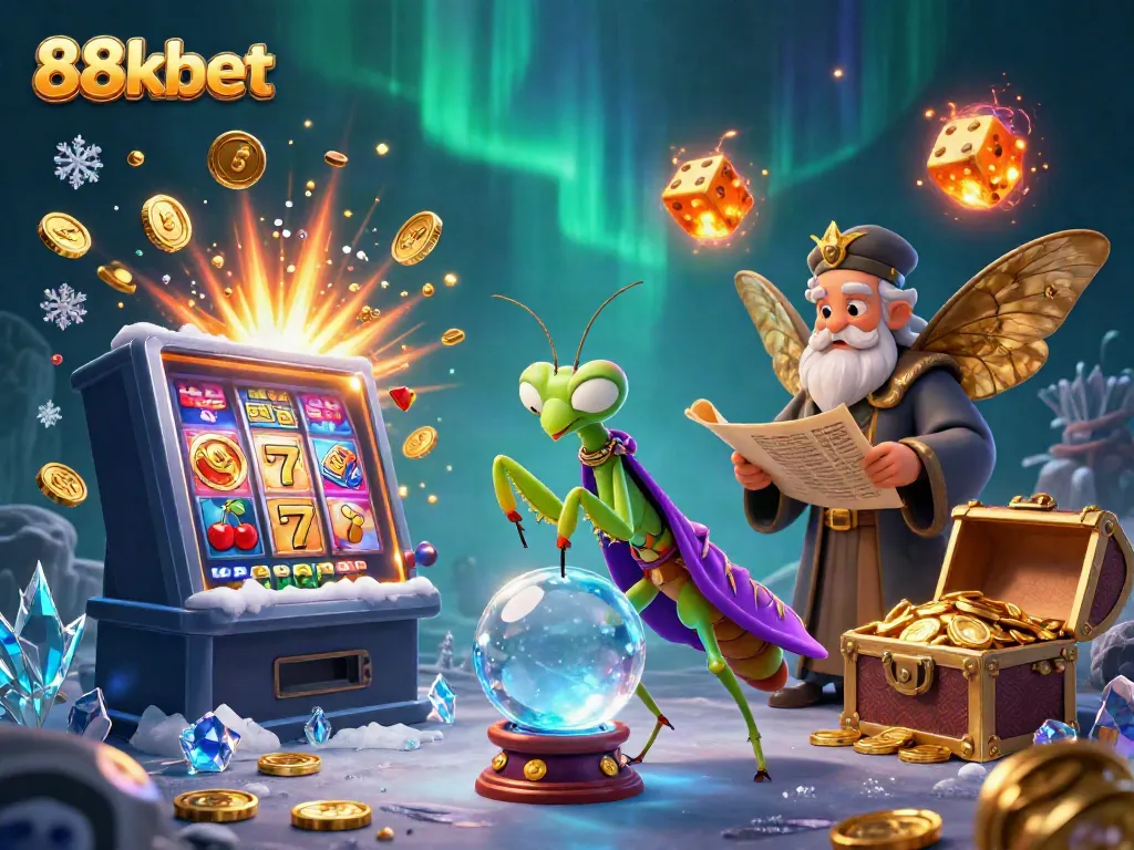 Experience the thrill of 88kbet with a scene showcasing animated fortune tellers, vibrant casino elements, and a mystical theme.