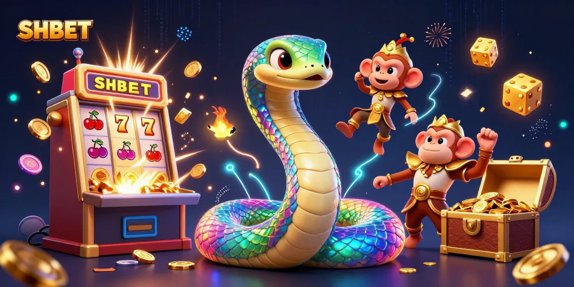 Engage with the vibrant world of SHBET casino, featuring a playful monkey and rainbow serpent amidst thrilling jackpot action.