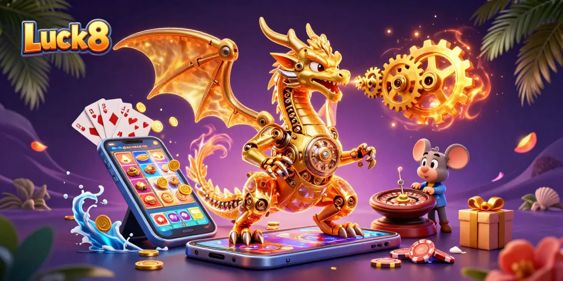 Experience extraordinary wins with Luck8’s vibrant casino illustration featuring dynamic gaming elements.