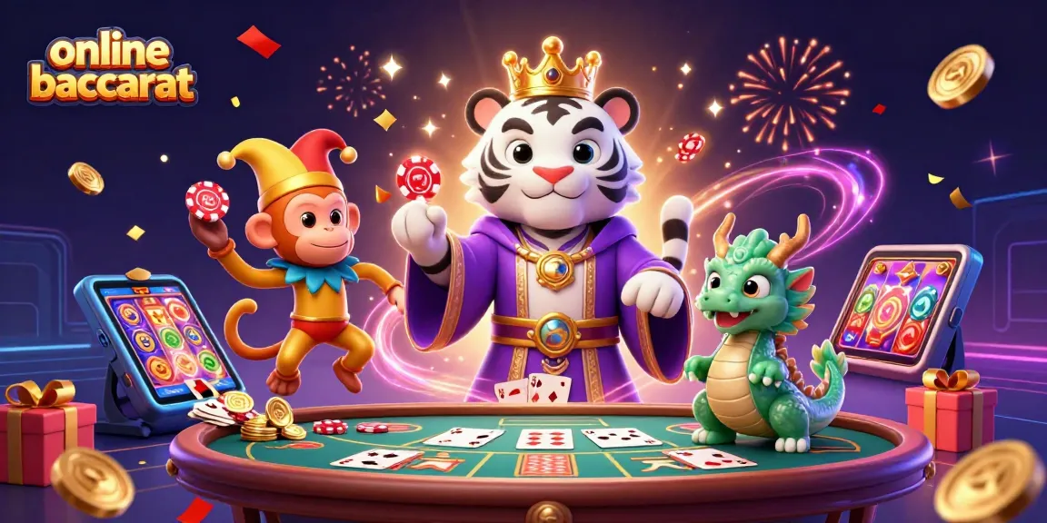 Engage in thrilling online baccarat experiences with vibrant characters and symbols of luck.