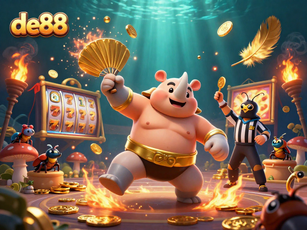 Join the thrilling world of de88 as a sumo champion beetle powers through a slots game!
