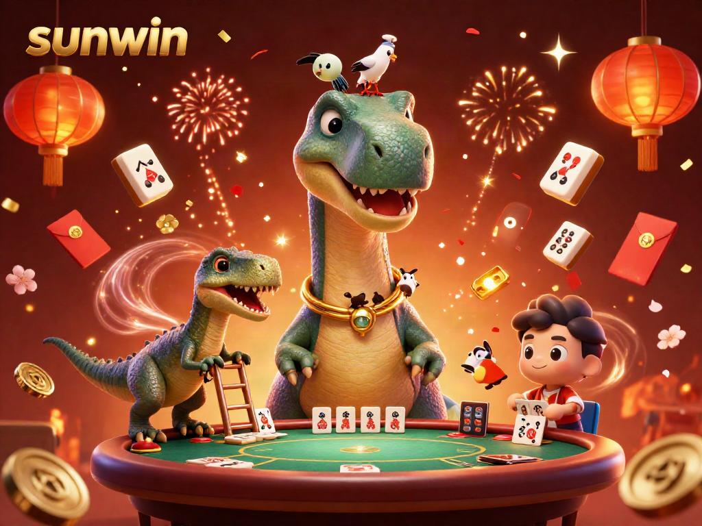 Experience thrilling gameplay with sunwin's vibrant 3D casino scene featuring animated characters and festive elements.