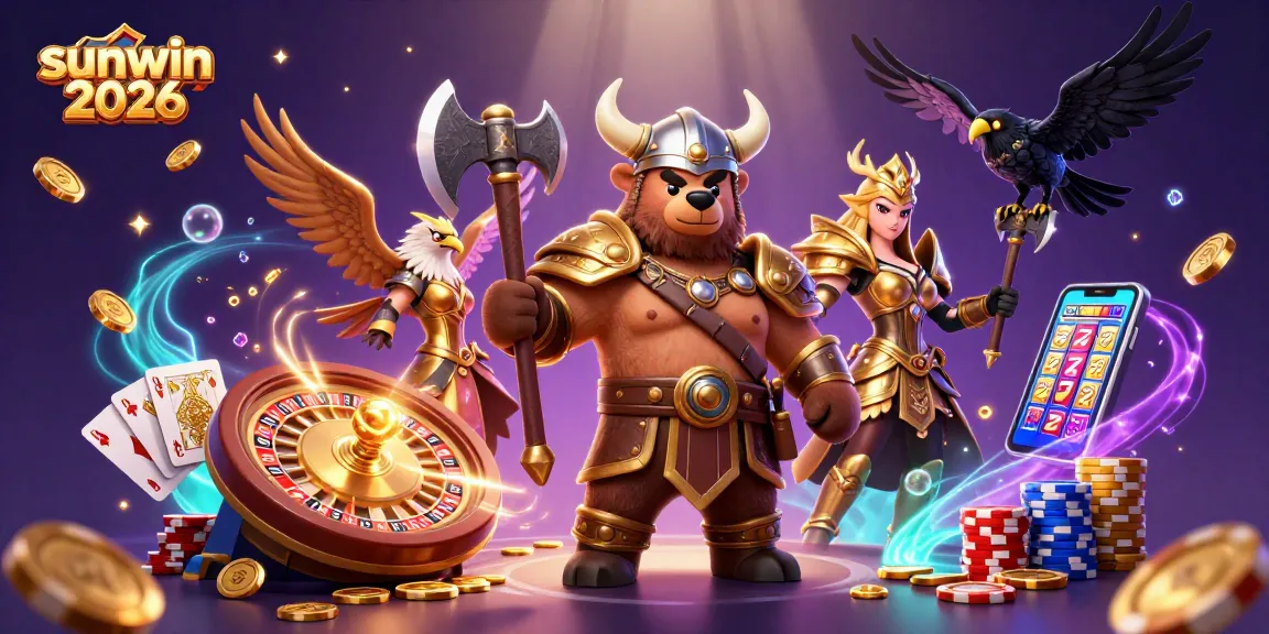 Spin to win at sunwin 2026 with captivating gaming scenes and vibrant 3D illustrations.
